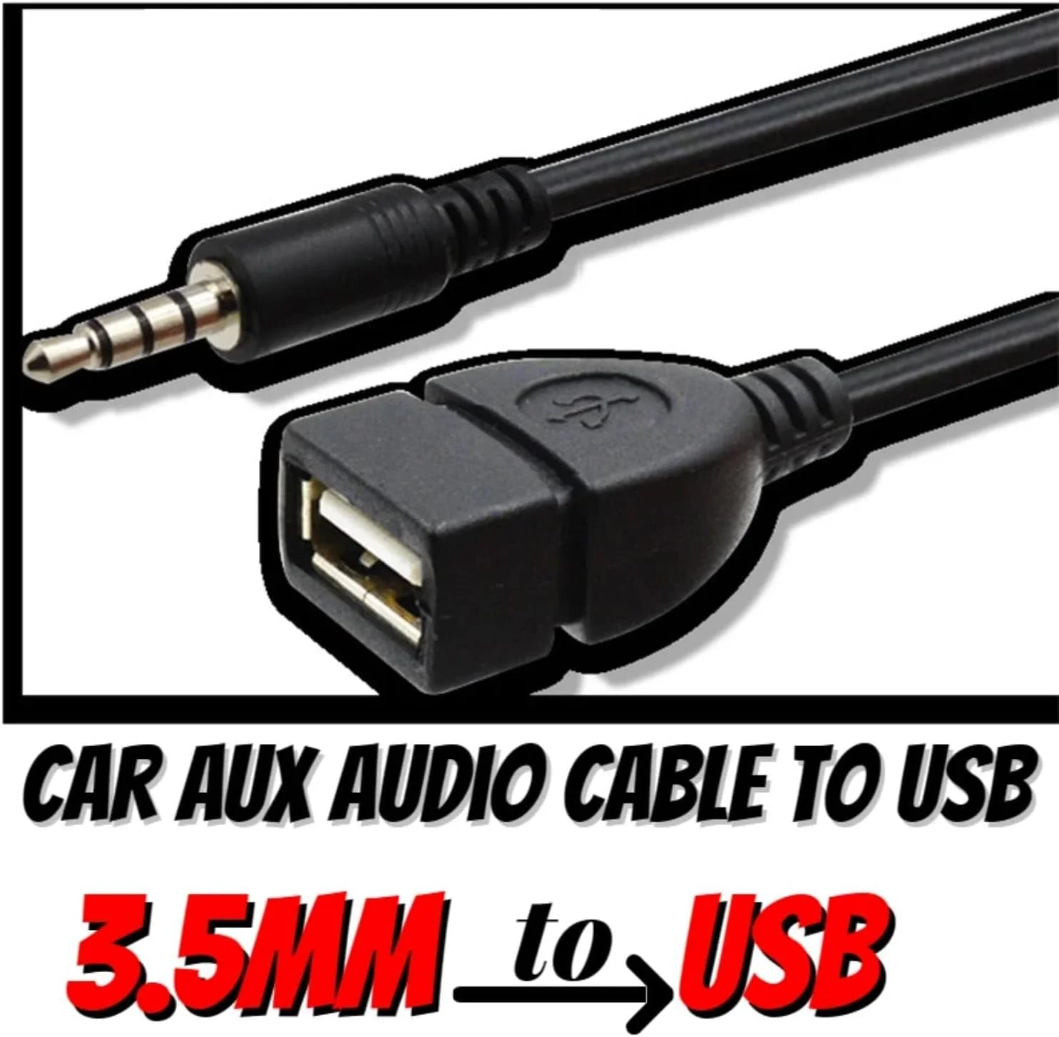 کابل تبدیل 3.5 میلی‌متری به USB 2.0 مادگی نوع A برای آداپتورهای صوتی MP3 خودرو، کابل افزایش طول AUX (20 سانتی‌متر، مشکی)