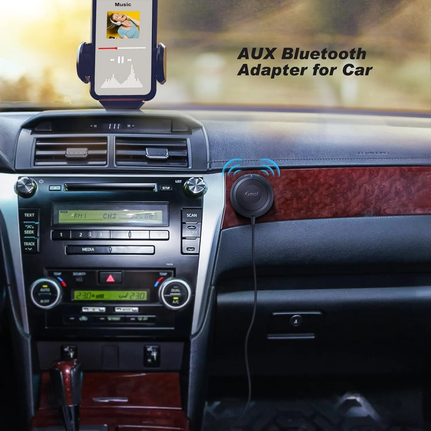 کیت خودرو بلوتوث Smof، آداپتور موسیقی بی سیم با ایزولاتور نویز حلقه زمین، تماس هندزفری، شارژر خودرو USB دو پورت، مشکی