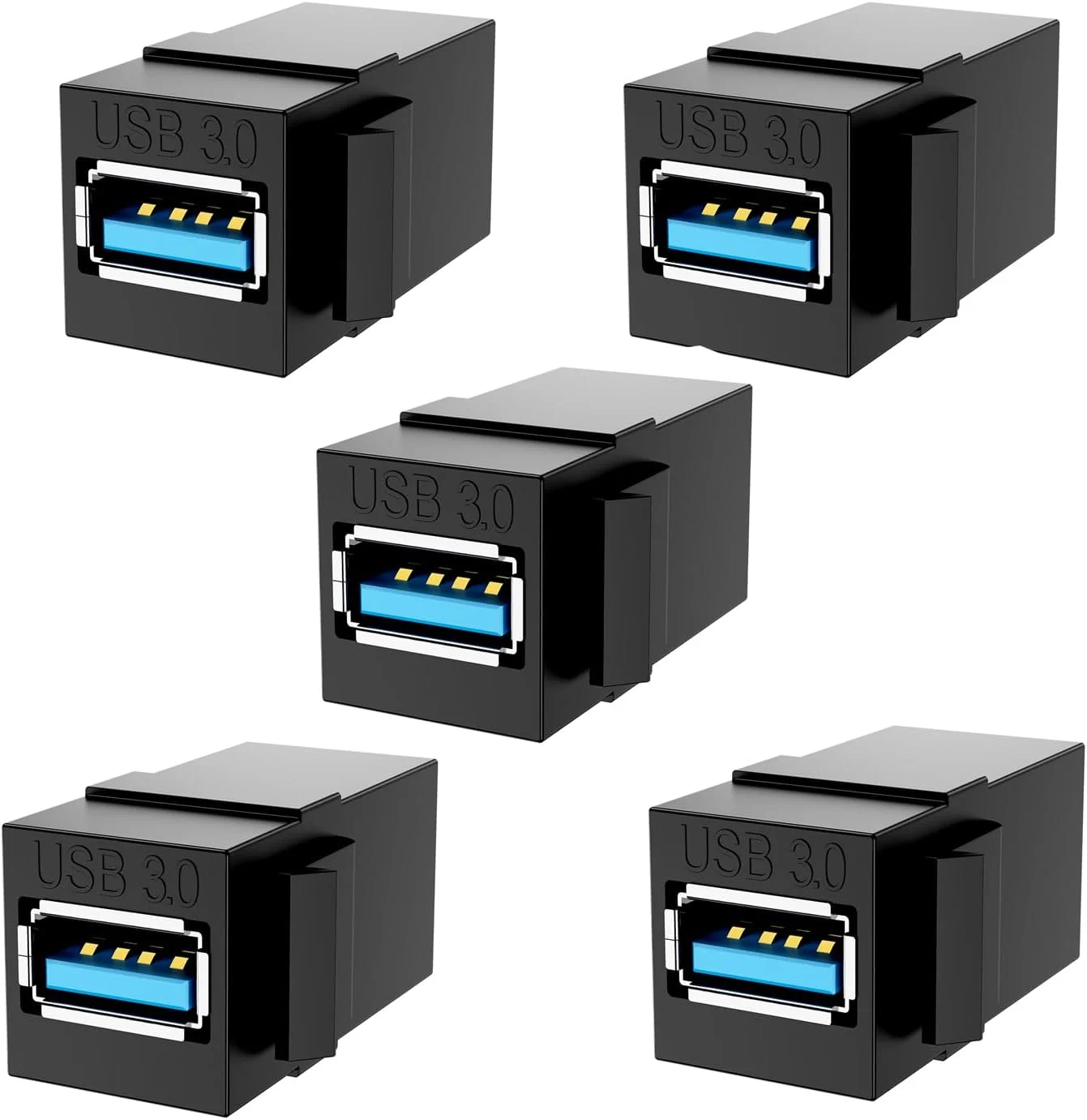 مجموعه 5 عددی تبدیل USB 3.0 مادگی به مادگی برای پنل های دیواری - مشکی