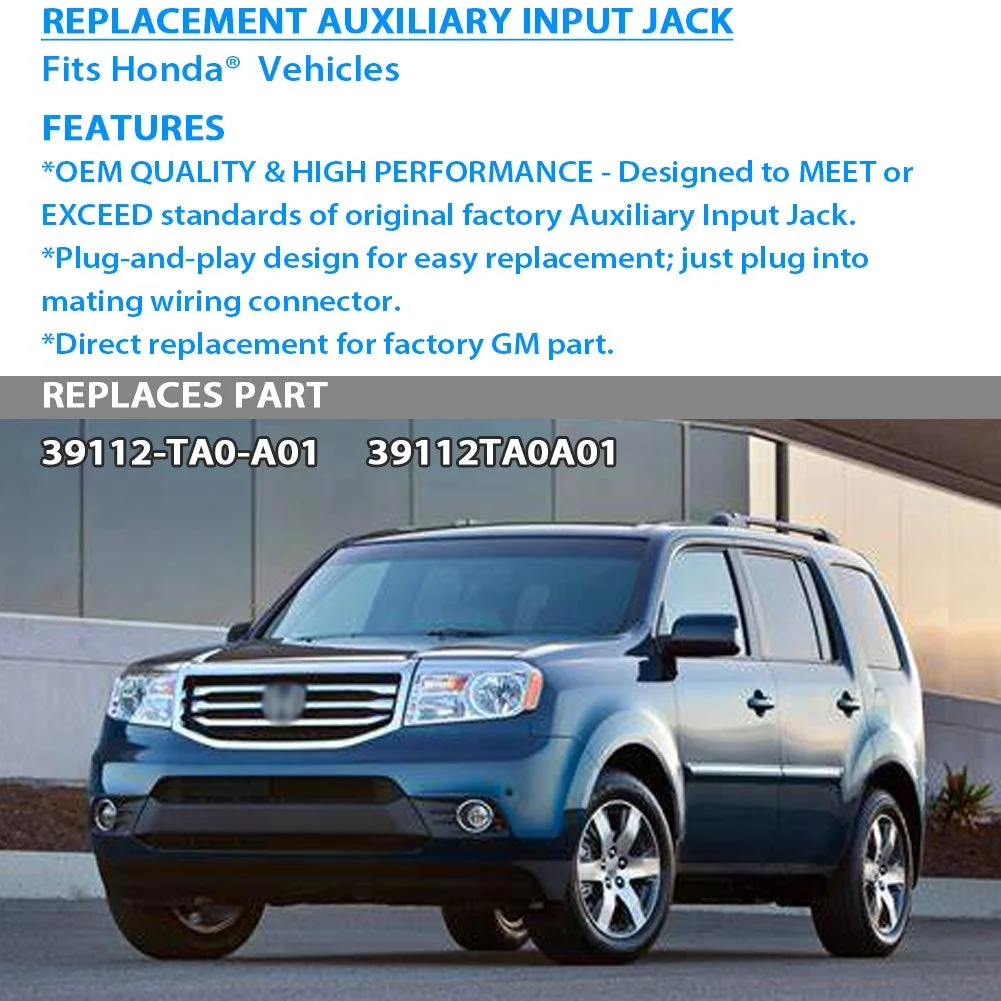 جایگزینی پورت کمکی Mango S Mango S، جک ورودی کمکی - 39112-TA0-A01 برای هوندا پایلوت 2009-2012، هوندا آکورد EX، EX-L 2008-2010، هوندا آکورد LX 2011 - دکمه فشاری، پلاگین، روشن-خاموش-روشن، مشکی