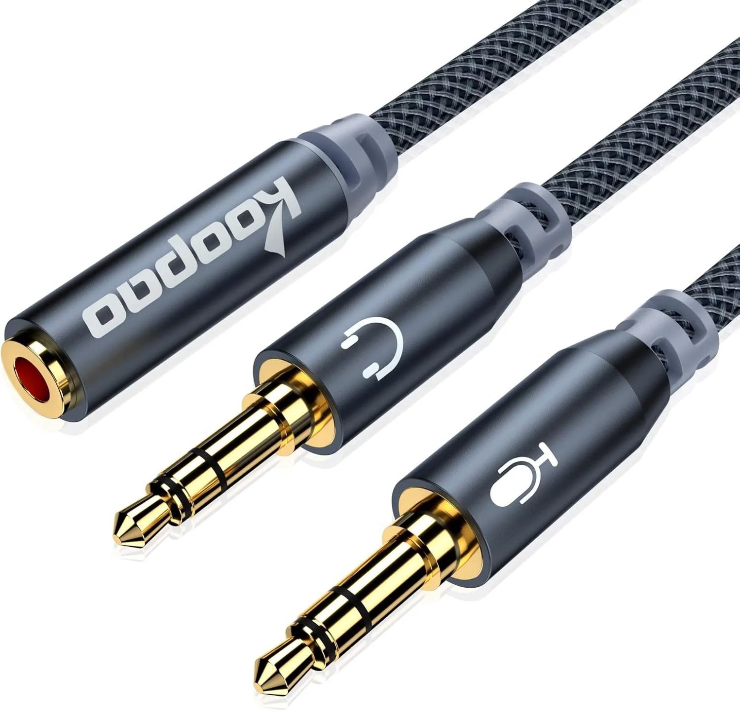 تبدیل کننده هدفون و میکروفون KOOPAO، یک پورت 3.5 میلی متری مادگی به دو پورت 3.5 میلی متری نری برای اتصال هدفون، میکروفون، کابل استریو صدا به اسپیکر، هدست گیمینگ، کامپیوتر، PS4، تبلت، لپ تاپ - خاکستری