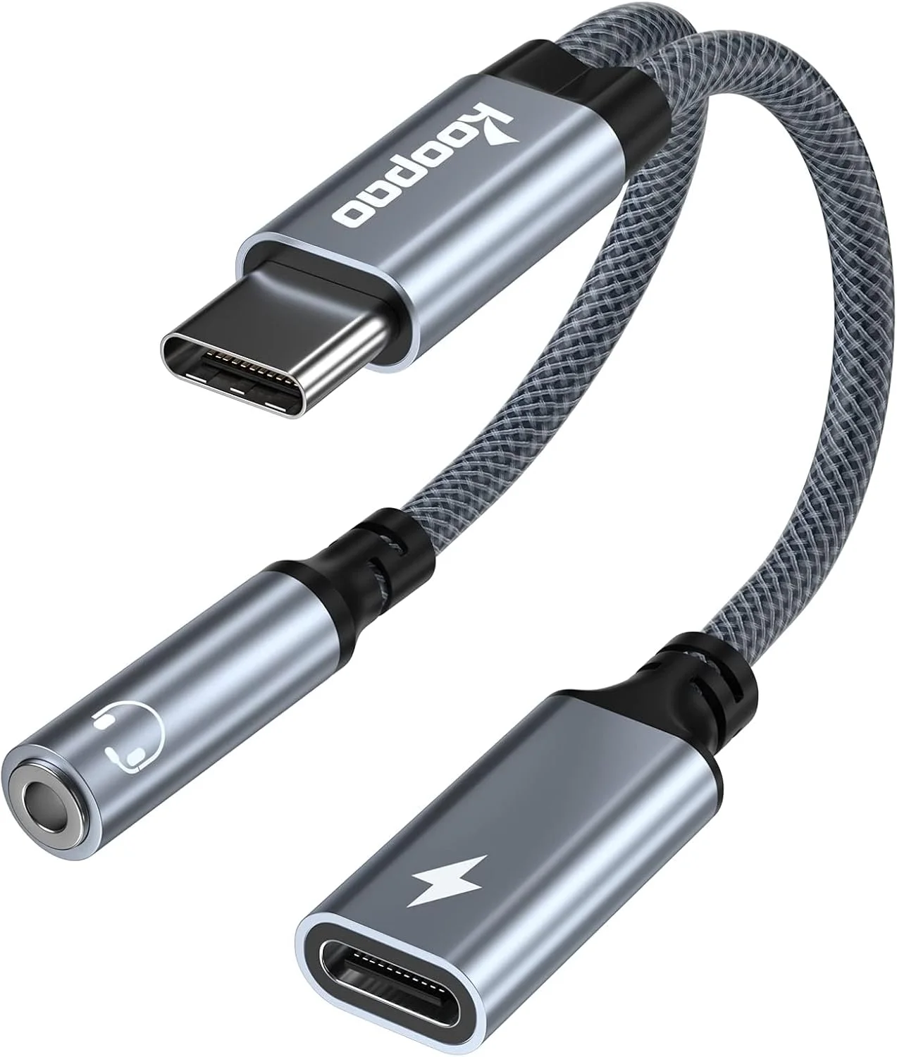 تبدیل USB C به جک 3.5 میلی‌متری هدفون و شارژر KOOPAO مدل 2 در 1 - آداپتور USB C به جک هدفون 3.5، پورت شارژ سریع USB C PD 3.0 با توان 60 وات، کابل شارژ سریع سازگار با Samsung Galaxy S23 S23+ S23 Ultra