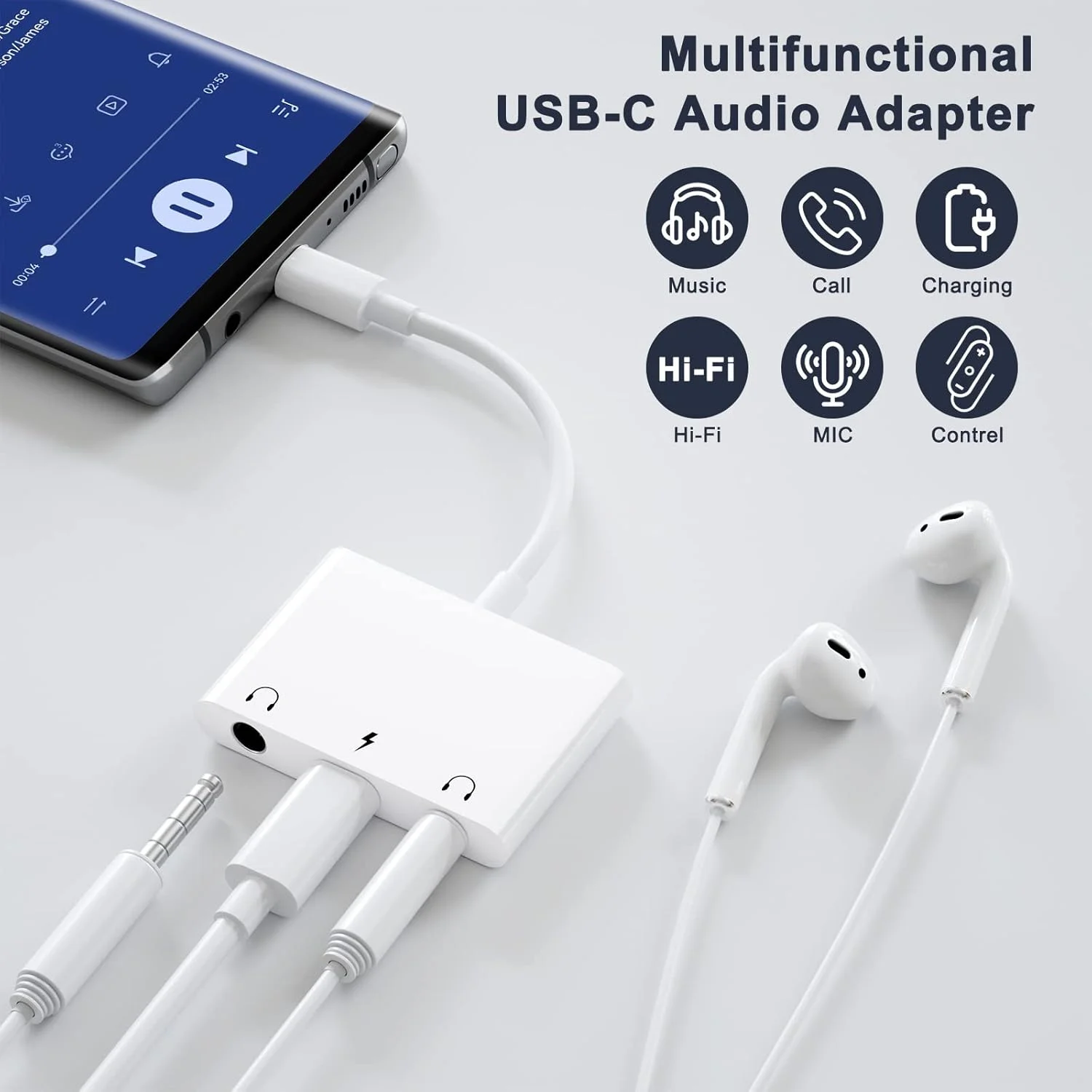 آداپتور هدفون INVERSE NET برای آیپد، اسپلیتر هدفون برای 2 هدفون، آداپتور صوتی USB C به جک 3.5 میلی‌متری 3 در 1 با شارژ سریع 60 واتی سازگار با S24/23 Ultra.
