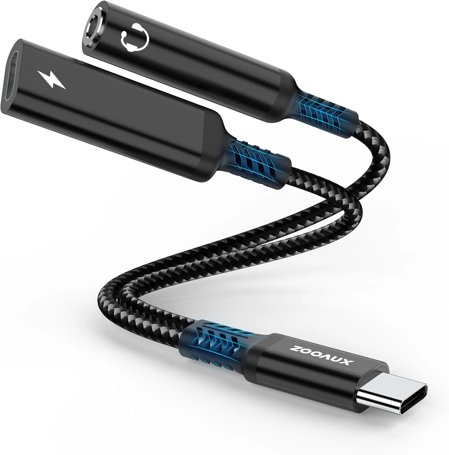 آداپتور USB-C به 3.5 میلی‌متری صدا و شارژر ZOOAUX، کابل تبدیل 2 در 1 Type-C به جک هدفون AUX با شارژ سریع PD 60W برای آیفون 16/15، گلکسی S25/S24/S23 Ultra، آیپد پرو، پیکسل (مشکی)