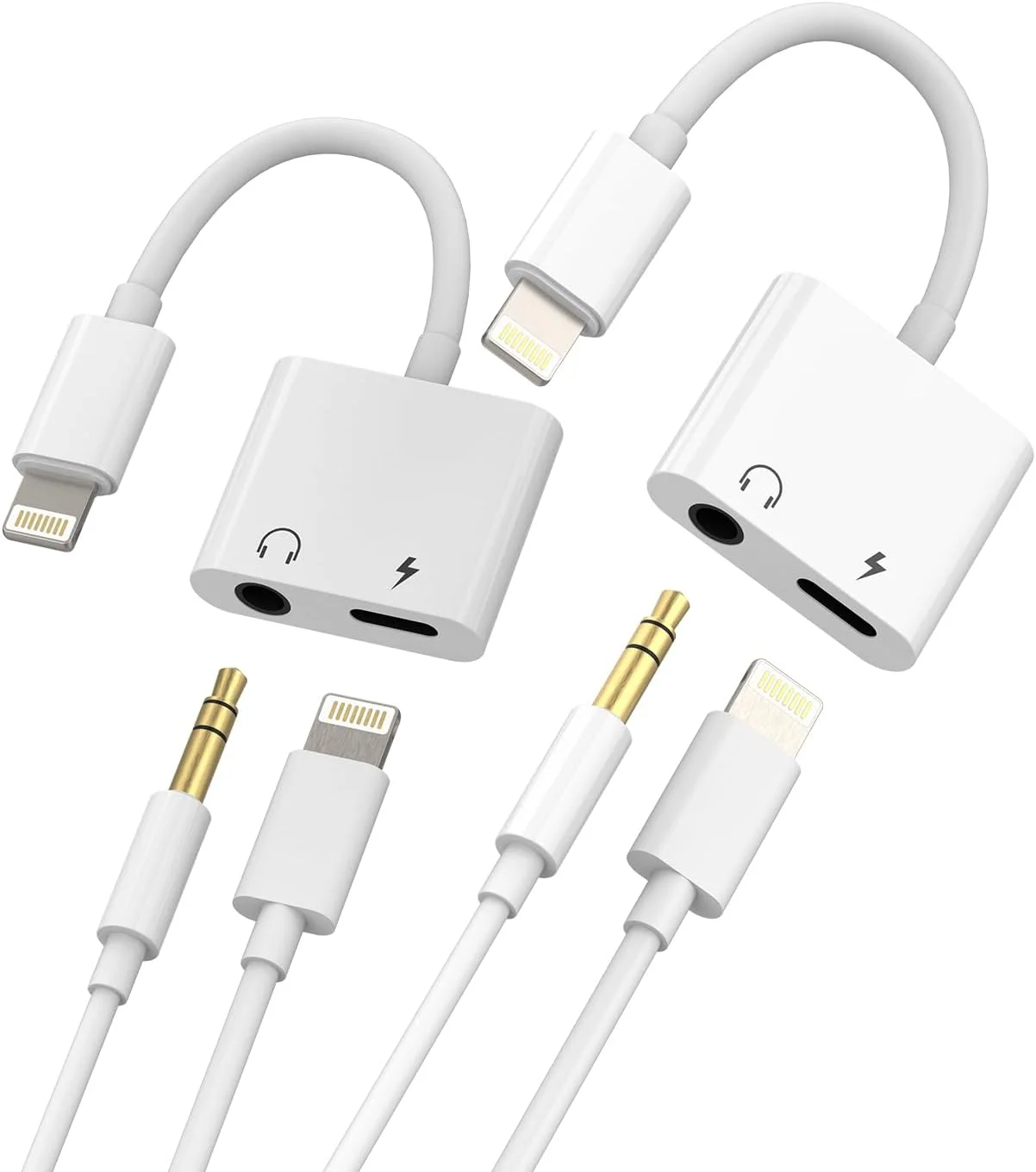 تبدیل لایتنینگ به جک هدفون 3.5 میلی‌متری (بسته 2 عددی) دارای گواهی MFI اپل، کابل شارژ 2 در 1، اسپلیتر جک، کابل صوتی AUX خودرو، مبدل جک پلاگ برای شارژر هدفون آیپد آیفون 3.5