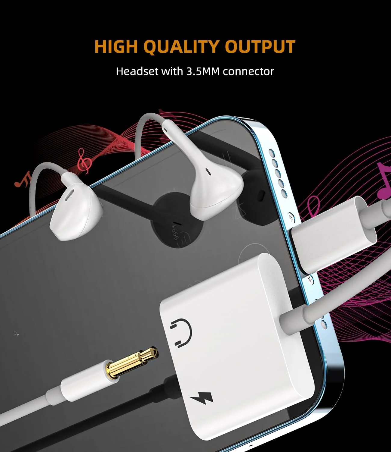 تبدیل لایتنینگ به جک هدفون 3.5 میلی‌متری (بسته 2 عددی) دارای گواهی MFI اپل، کابل شارژ 2 در 1، اسپلیتر جک، کابل صوتی AUX خودرو، مبدل جک پلاگ برای شارژر هدفون آیپد آیفون 3.5