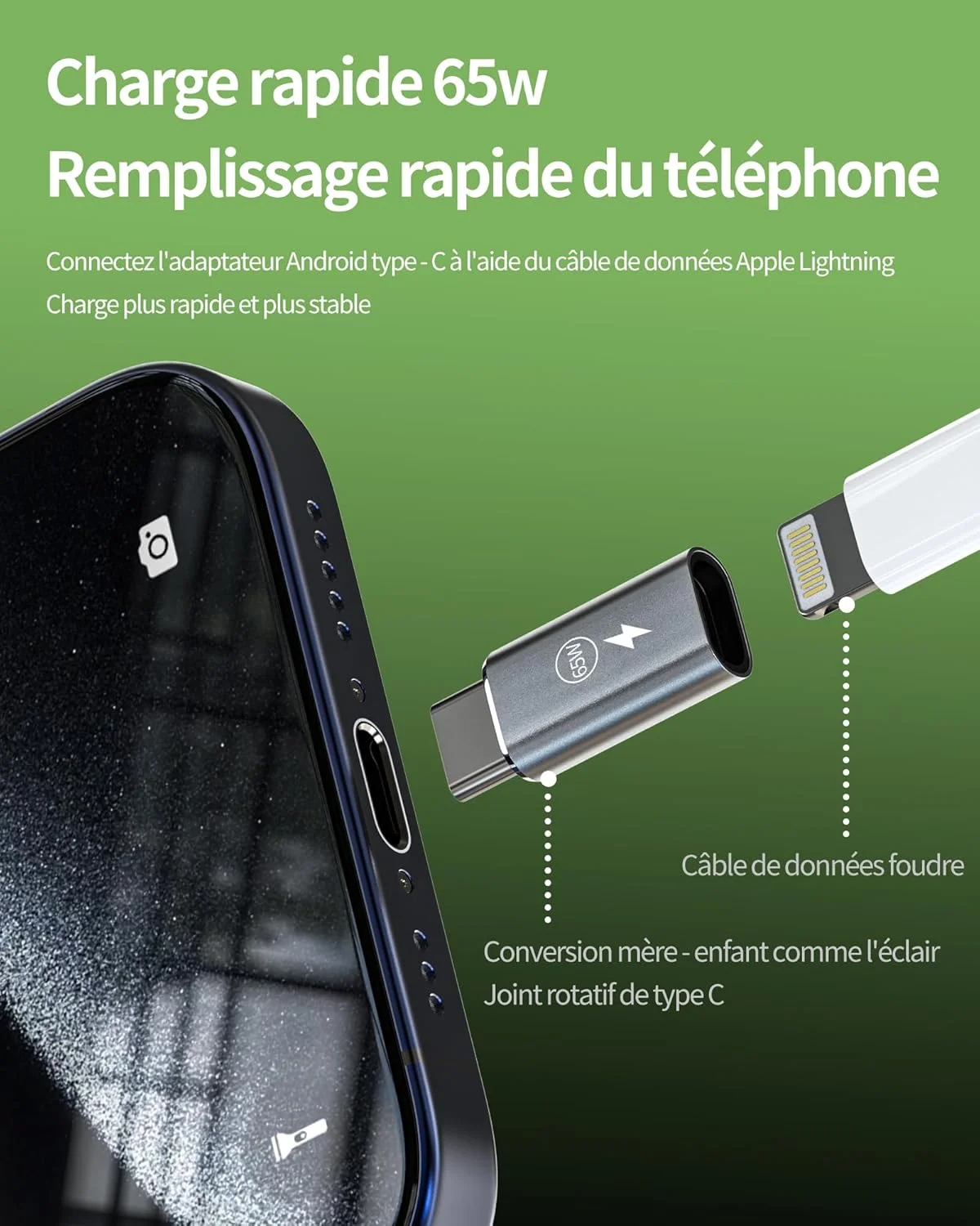 کابل شارژ سریع USB C برای آیفون 15 (بسته 3 عددی) 65W لایتنینگ مادگی به Type-C نری، کانکتور اندروید برای Apple 15Pro Max Plus iPad Pro برای تبدیل تبلت سامسونگ