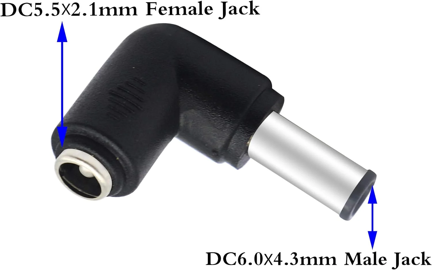 آداپتور نر DC6.0x4.3mm با زاویه 90 درجه به مادگی DC5.5x2.1mm 5 ولت، کانکتور کابل شارژ جک برق استوانه ای DC برای تبلت (DC6.0x4.3mm) (بسته 2 عددی)