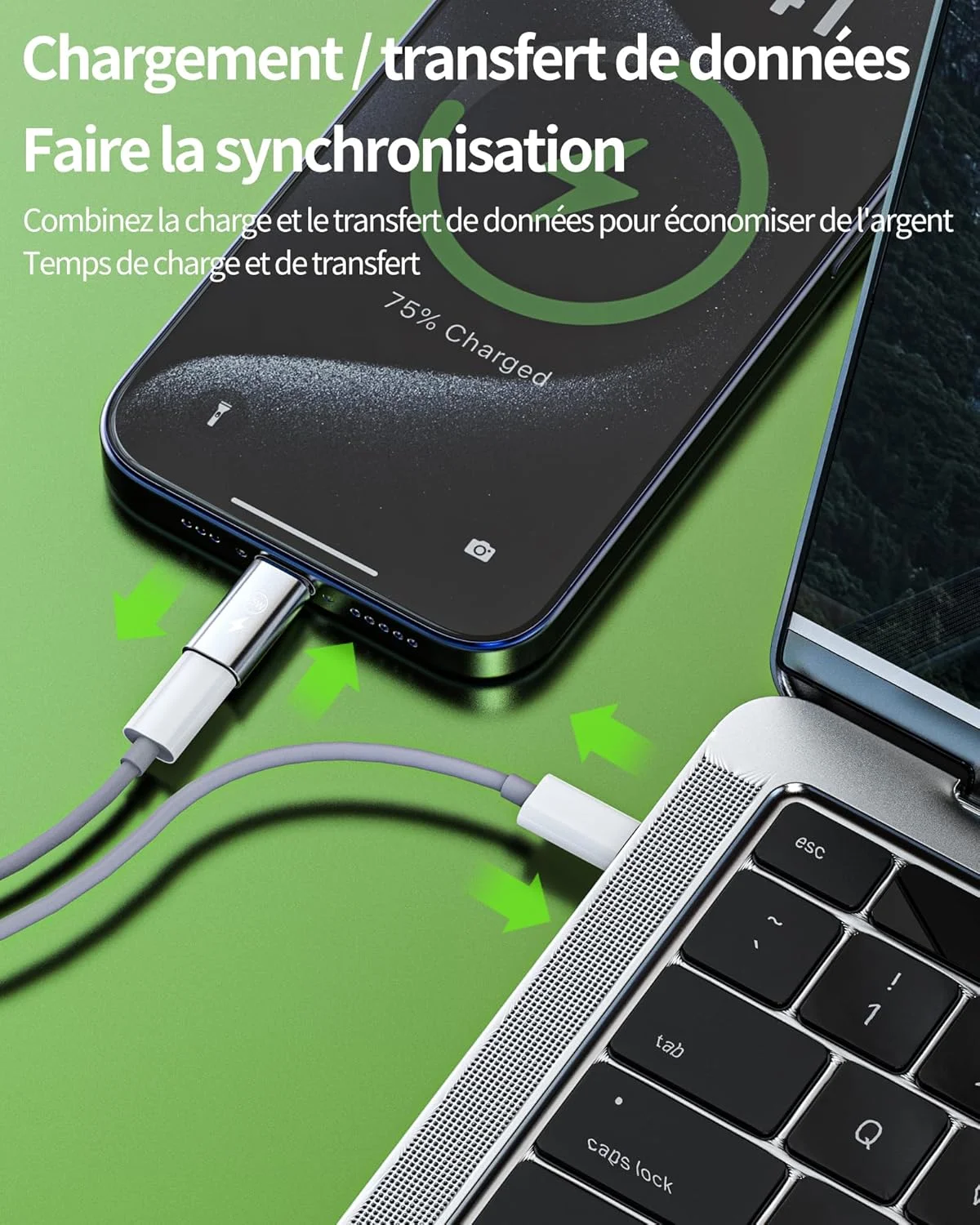 کابل شارژ سریع USB C برای آیفون 15 (بسته 3 عددی) 65W لایتنینگ مادگی به Type-C نری، کانکتور اندروید برای Apple 15Pro Max Plus iPad Pro برای تبدیل تبلت سامسونگ