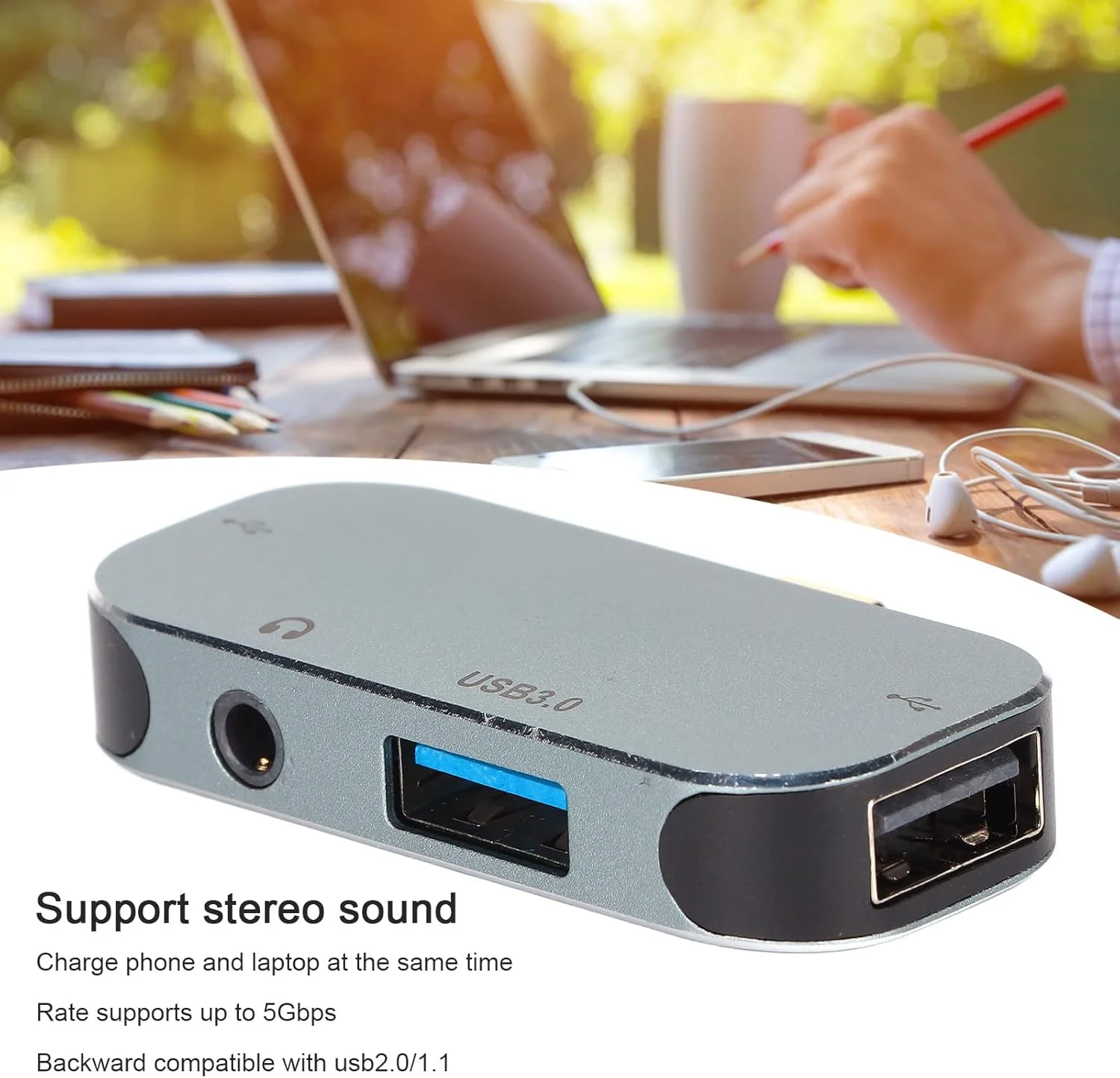 آداپتور USB C، آداپتور جهانی USB C به 3.5 میلی متری صدا، آداپتور شارژ هدفون، اسپلیتر USB C با رابط Type C/USB 3.0/3.5mm/USB 2.0