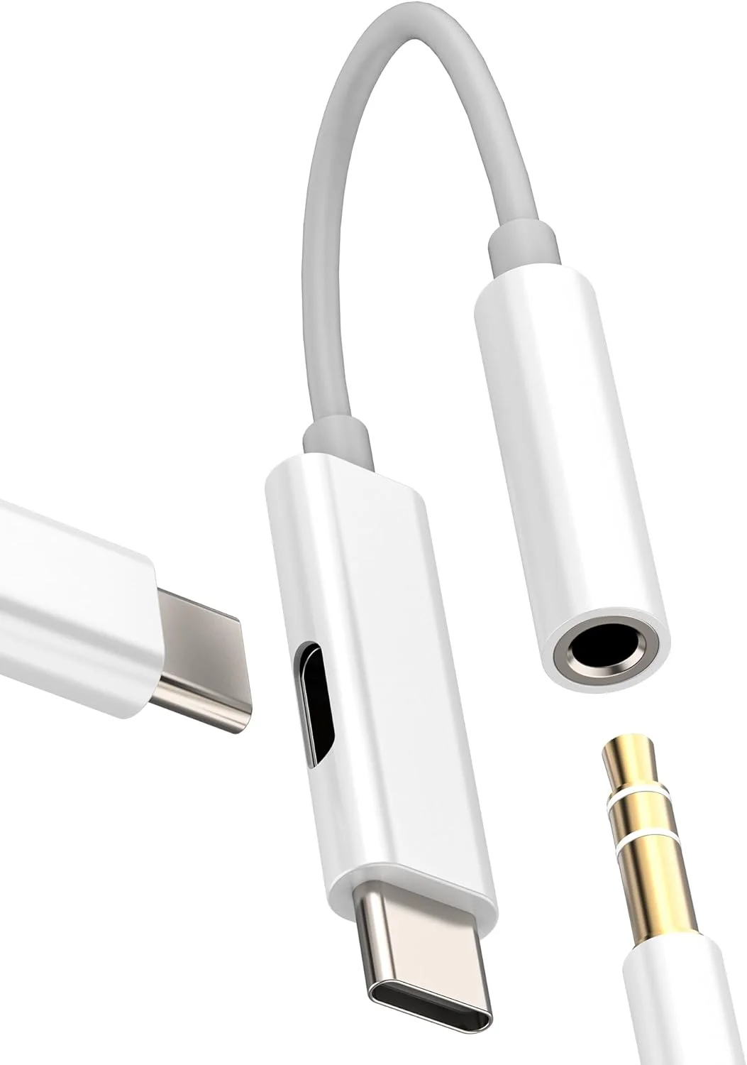 آداپتور USB-C به جک 3.5 میلی‌متری صدا (2 در 1) - آداپتور شارژ تایپ C برای آیپد، سازگار با میکروفون، هدفون و AUX خودرو برای اندروید و سامسونگ