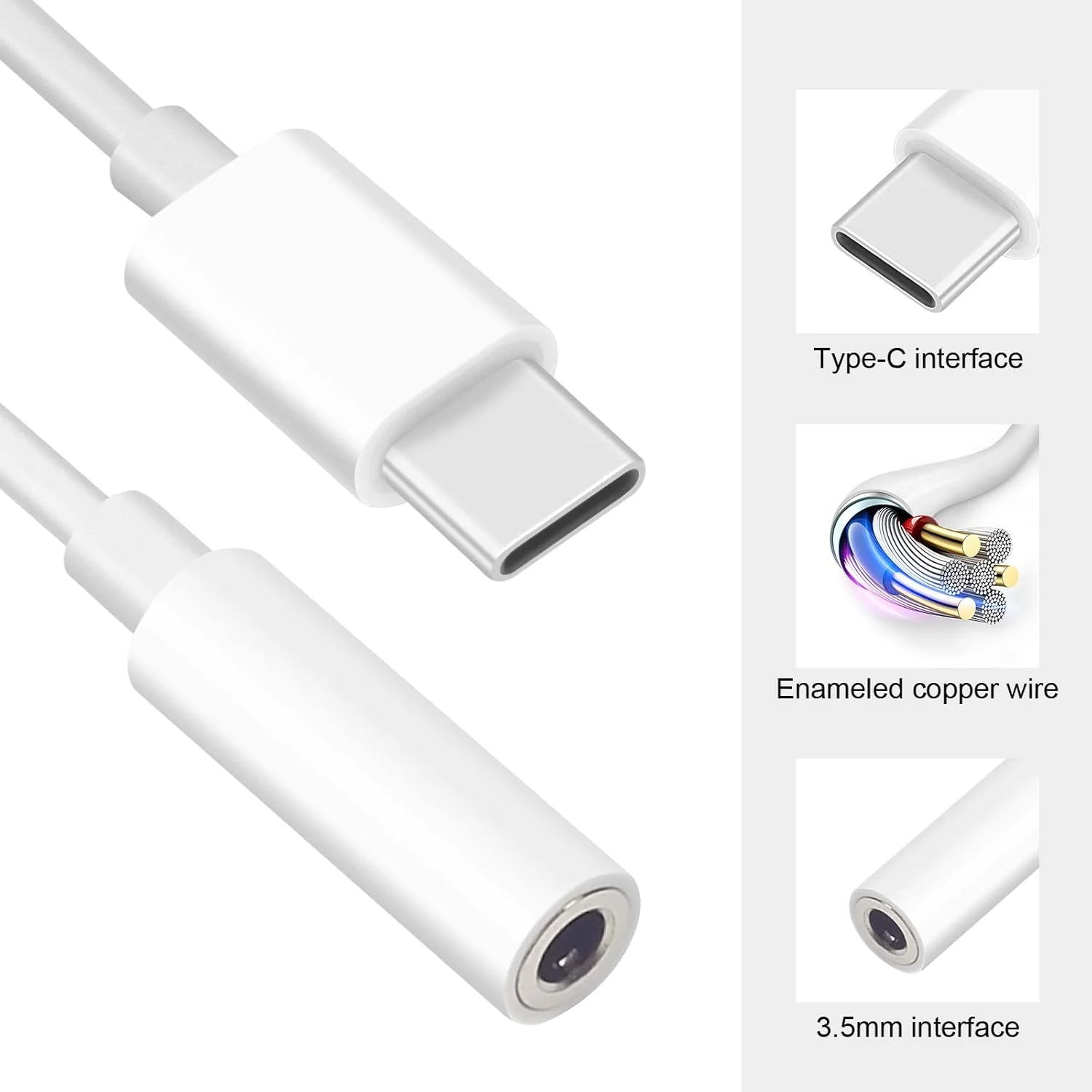 تبدیل USB-C به جک هدفون 3.5 میلی‌متری (بسته 2 عددی)، تبدیل کننده USB Type-C به کابل دانگل صوتی AUX سازگار با Samsung Galaxy S22 S21 S20 Note 20 10+ A73 A53، Pixel 6 5 4 3 و غیره
