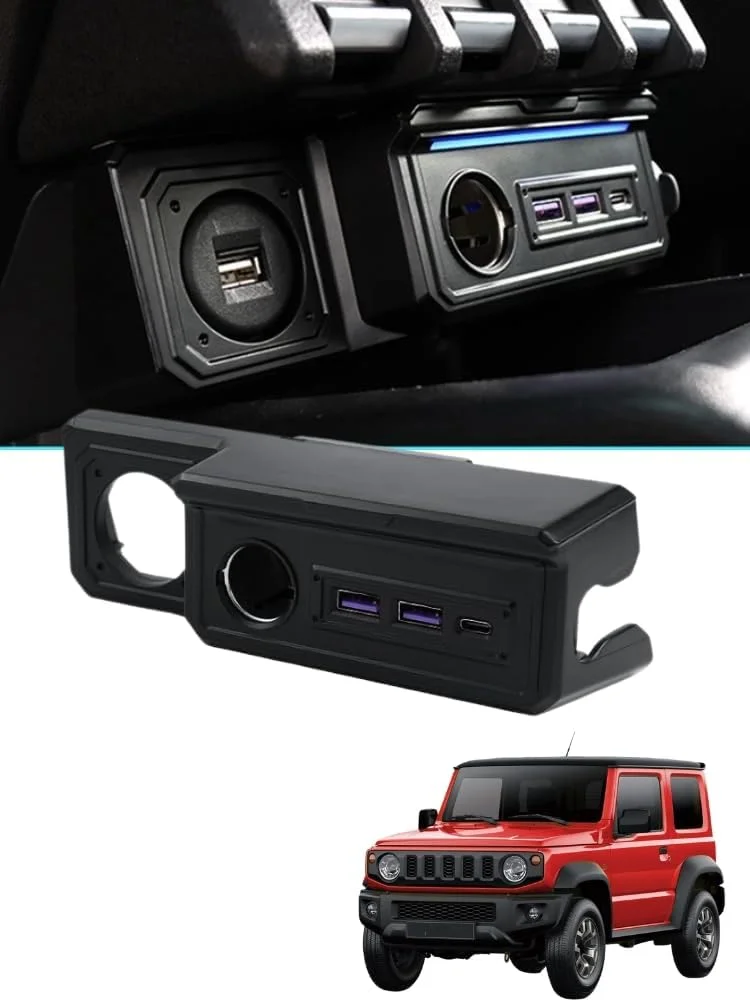 شارژر فندکی خودرو TRX AUTO برای سوزوکی جیمنی JB64 JB74 مدل 2019 تا 2025 | آداپتور چندگانه 3 پورت با Type-C PD، USB QC3.0 و جک 12 ولت | لوازم جانبی مناسب برای سوزوکی جیمنی 2 در و 4 در