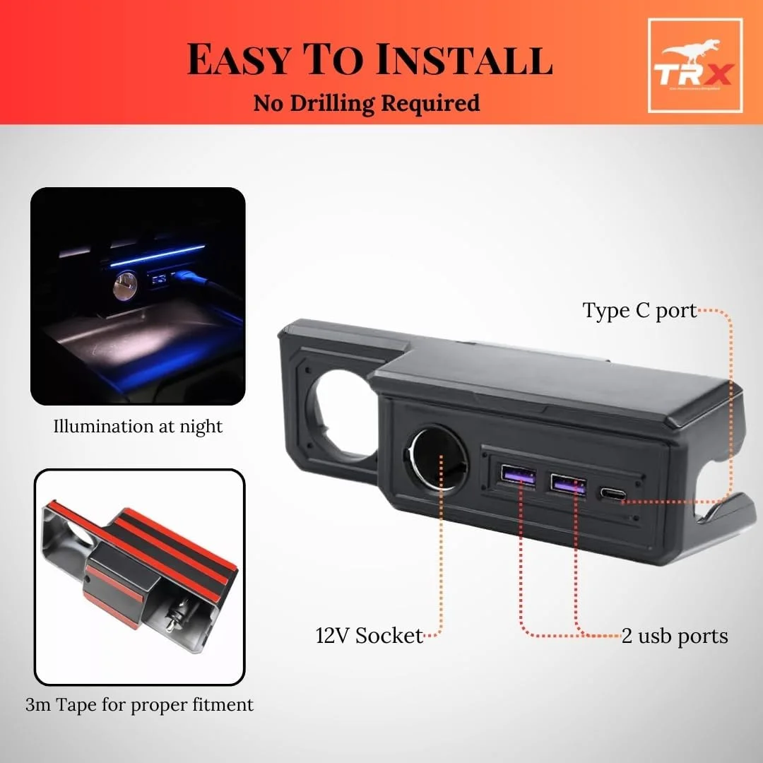 شارژر فندکی خودرو TRX AUTO برای سوزوکی جیمنی JB64 JB74 مدل 2019 تا 2025 | آداپتور چندگانه 3 پورت با Type-C PD، USB QC3.0 و جک 12 ولت | لوازم جانبی مناسب برای سوزوکی جیمنی 2 در و 4 در