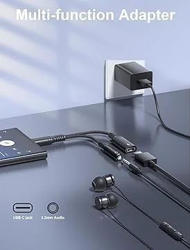 تبدیل Type-C به AUX 3.5mm هدفون و شارژ - آداپتور صدا برای تلفن های هوشمند، تبلت ها، لپ تاپ ها، خروجی صدا و شارژ همزمان، سازگار با دستگاه های USB-C