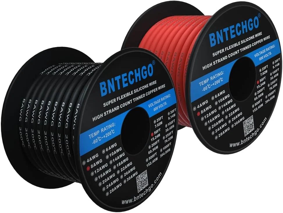 سیم سیلیکونی گیج 8 BNTECHGO، قرقره سیم قرمز و مشکی، هر کدام 15 متر، سیم مسی رشته ای انعطاف پذیر 8 AWG سیم سیلیکونی گیج 8 BNTECHGO، قرقره سیم قرمز و مشکی، هر کدام 15 متر، سیم مسی رشته ای انعطاف پذیر 8 AWG