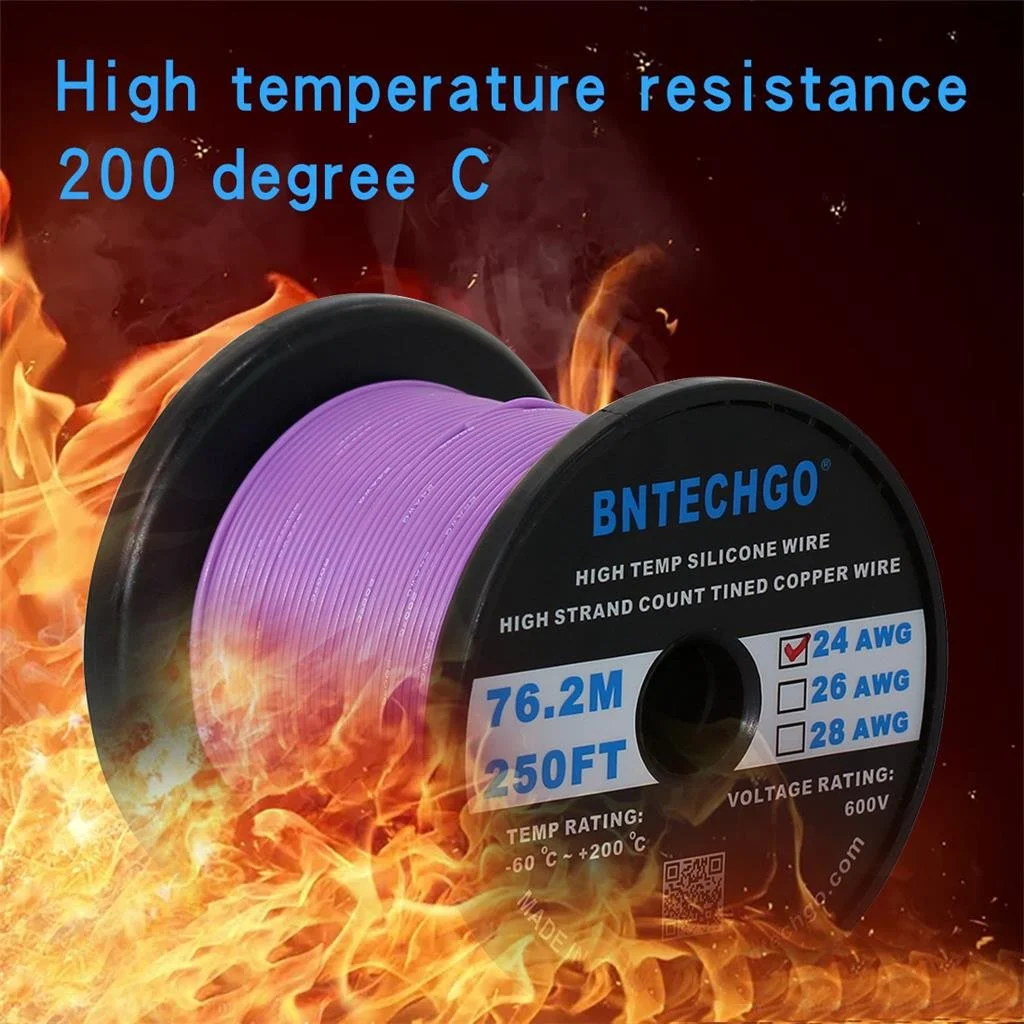 سیم سیلیکونی گیج 24 BNTECHGO، قرقره 75 متر، بنفش، انعطاف پذیر، سیم مسی قلع اندود شده رشته ای 24 AWG سیم سیلیکونی گیج 24 BNTECHGO، قرقره 75 متر، بنفش، انعطاف پذیر، سیم مسی قلع اندود شده رشته ای 24 AWG