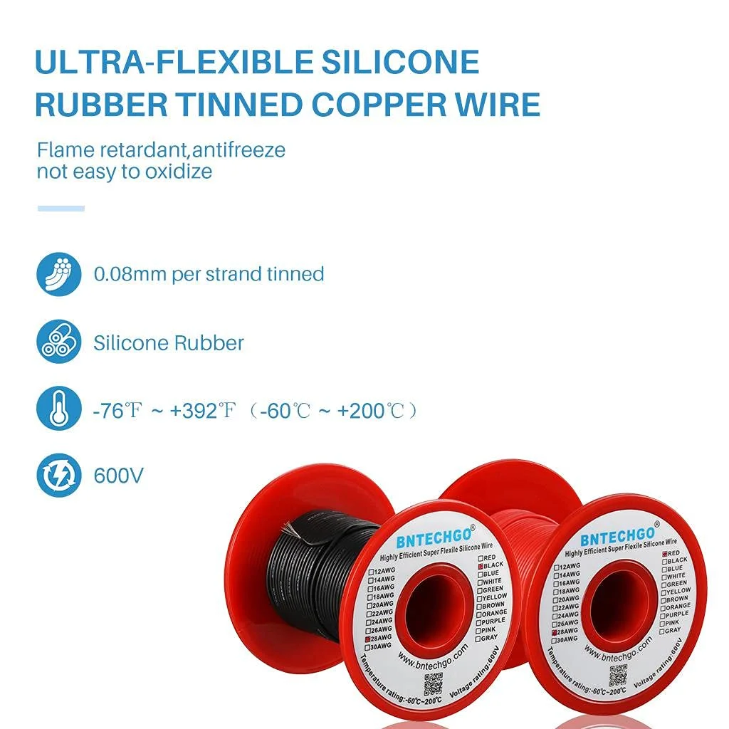 سیم سیلیکونی گیج 28 BNTECHGO، قرقره سیم قرمز و مشکی، هر کدام 75 متر، سیم مسی قلع اندود شده منعطف 28 AWG سیم سیلیکونی گیج 28 BNTECHGO، قرقره سیم قرمز و مشکی، هر کدام 75 متر، سیم مسی قلع اندود شده منعطف 28 AWG