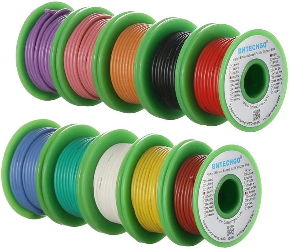 سیم سیلیکونی گیج 18 BNTECHGO، کیت 10 رنگ، هر رنگ 7.5 متر، سیم مسی قلع اندود شده رشته ای انعطاف پذیر 18 AWG سیم سیلیکونی گیج 18 BNTECHGO، کیت 10 رنگ، هر رنگ 7.5 متر، سیم مسی قلع اندود شده رشته ای انعطاف پذیر 18 AWG