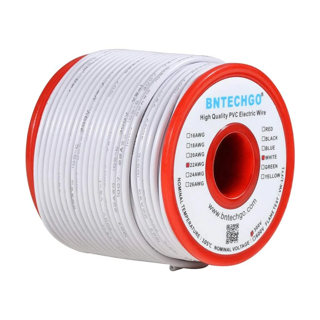 سیم برق BNTECHGO 22 AWG 1007، سیم 22 گیج PVC 1007، سیم مفتولی، سیم اتصال 300 ولت، سیم مسی قلع اندود مفتولی سفید، 100 فوت در هر حلقه برای DIY سیم برق BNTECHGO 22 AWG 1007، سیم 22 گیج PVC 1007، سیم مفتولی، سیم اتصال 300 ولت، سیم مسی قلع اندود مفتولی سفید، 100 فوت در هر حلقه برای DIY
