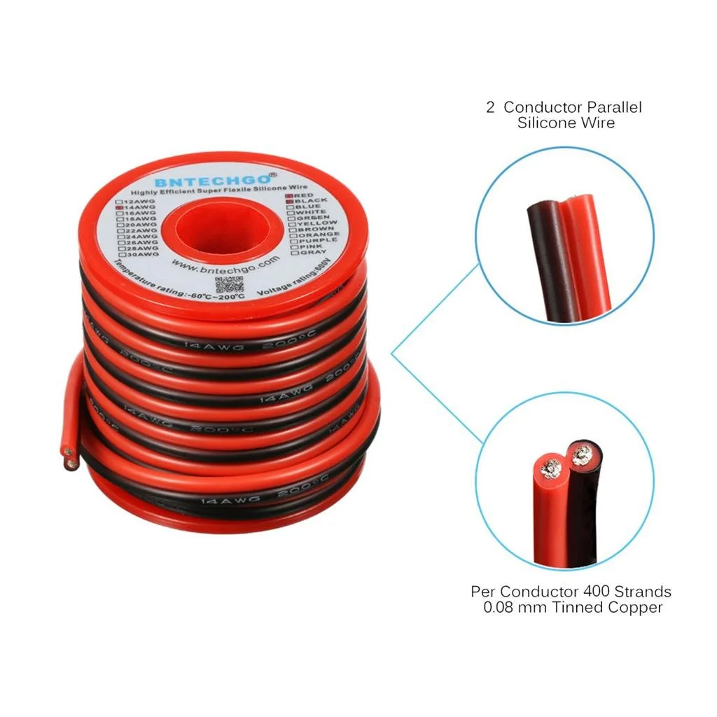 سیم سیلیکونی انعطاف پذیر 2 رشته موازی BNTECHGO گیج 14، قرقره سیم قرمز مشکی مقاوم در برابر حرارت بالا 200 درجه سانتیگراد 600 ولت برای سیم کابل توسعه نوار LED تک رنگ، مدل، سیم مسی رشته ای 20 فوت سیم سیلیکونی انعطاف پذیر 2 رشته موازی BNTECHGO گیج 14، قرقره سیم قرمز مشکی مقاوم در برابر حرارت بالا 200 درجه سانتیگراد 600 ولت برای سیم کابل توسعه نوار LED تک رنگ، مدل، سیم مسی رشته ای 20 فوت