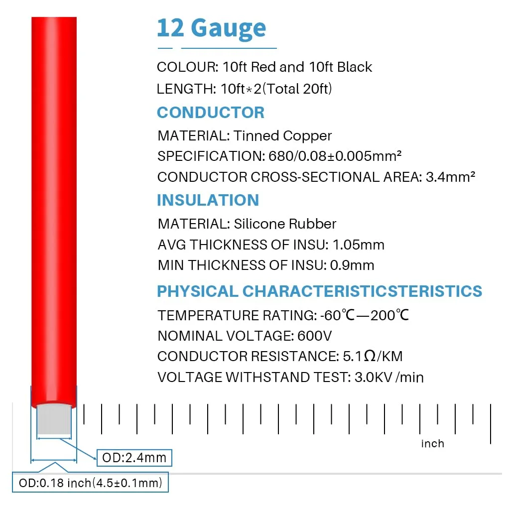 سیم سیلیکونی انعطاف پذیر BNTECHGO گیج 12، 3 متر قرمز و 3 متر مشکی، 200 درجه سانتیگراد، 600 ولت، سیم مسی قلع اندود سیم سیلیکونی انعطاف پذیر BNTECHGO گیج 12، 3 متر قرمز و 3 متر مشکی، 200 درجه سانتیگراد، 600 ولت، سیم مسی قلع اندود