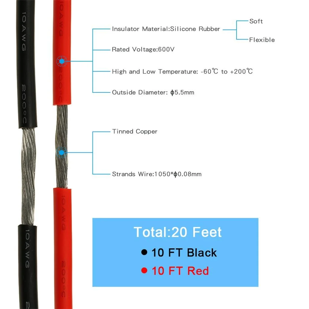 سیم سیلیکونی انعطاف پذیر گیج 10 BNTECHGO، 3 متر قرمز و 3 متر مشکی، 200 درجه سانتیگراد، سیم مسی قلع اندود 600 ولت سیم سیلیکونی انعطاف پذیر گیج 10 BNTECHGO، 3 متر قرمز و 3 متر مشکی، 200 درجه سانتیگراد، سیم مسی قلع اندود 600 ولت