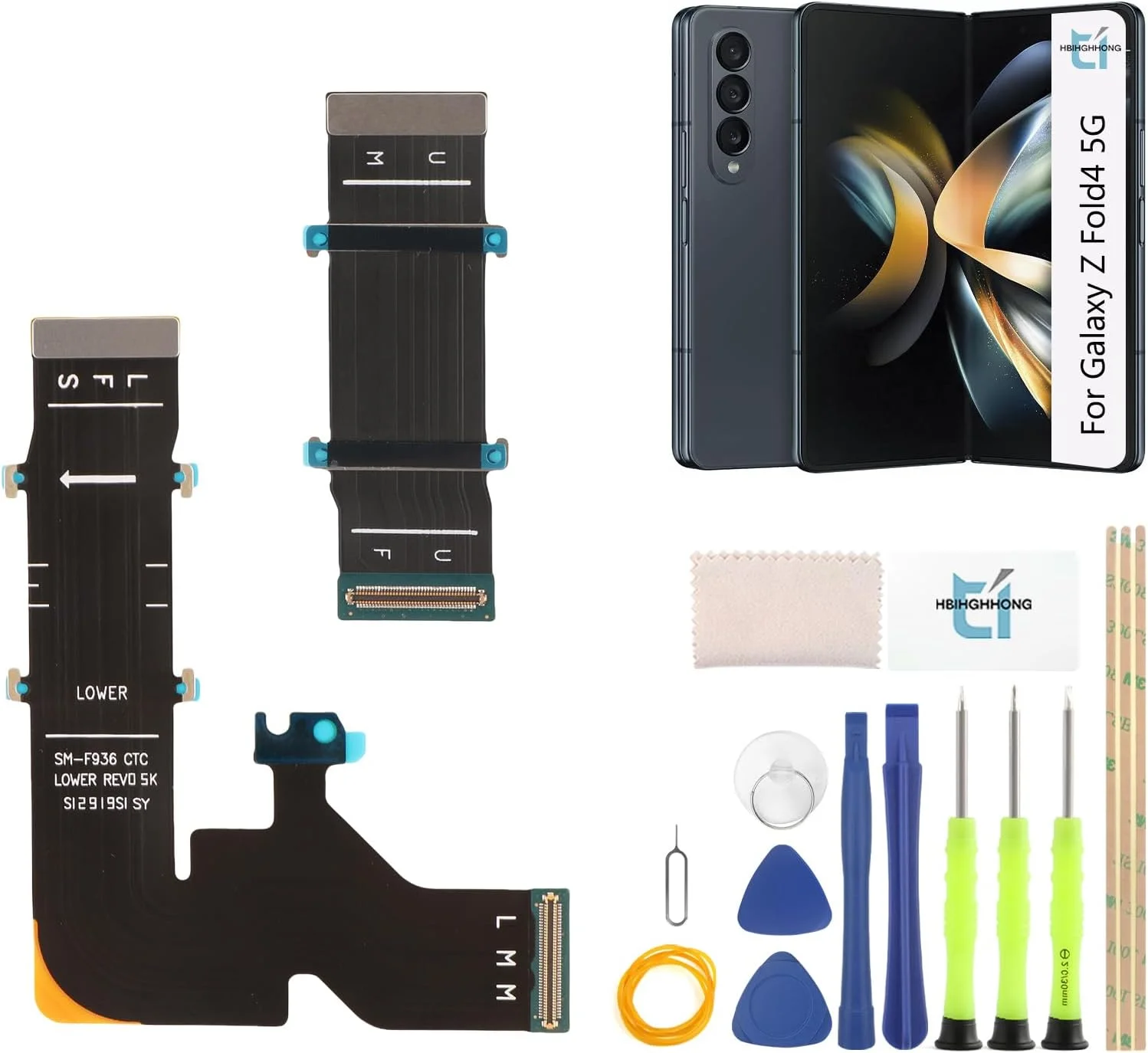 کابل فلت اتصال مادربرد گوشی سامسونگ گلکسی زد فولد 4 5G، جایگزین کابل فلت مادربرد محور چرخش LCD برای مدل‌های F936B/F936U/F936W/F9360/F936N به همراه ابزار تعمیر