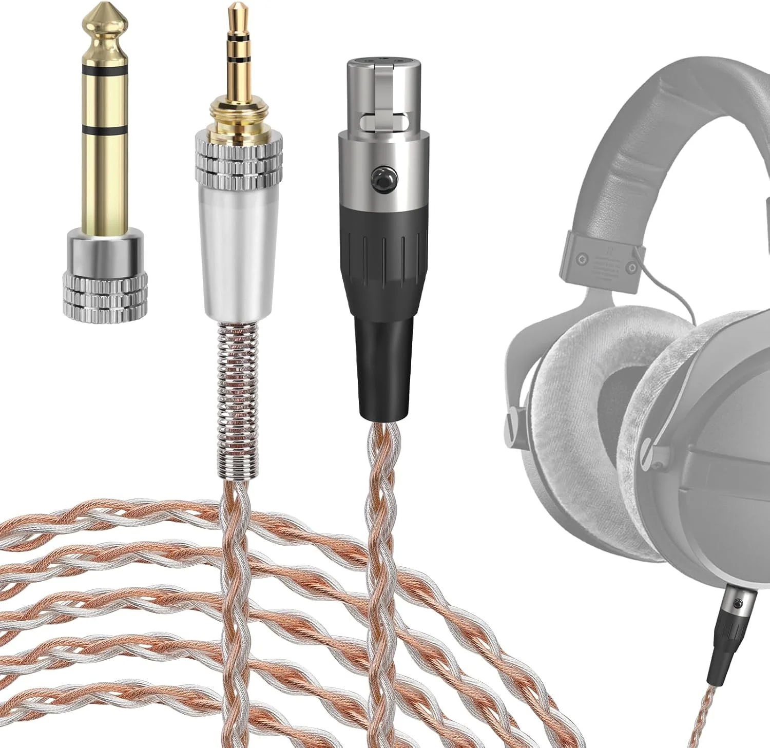 کابل صوتی ارتقا یافته با روکش نقره Geekria Apollo سازگار با هدفون های Beyerdynamic DT 900 PRO X، DT 770 PRO X، کابل جایگزین 6.35mm/3.5mm برای آمپلی فایر رومیزی (3 متر)
