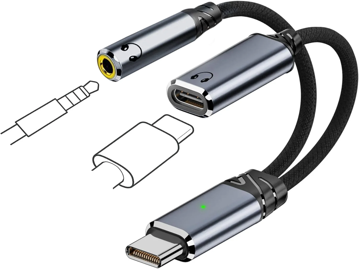 کابل تبدیل USB-C دو منظوره SlaBao با آداپتور جک 3.5 میلی‌متری Type-C، آداپتور صوتی HiFi با تراشه DAC برای هدفون و شارژ 100 واتی PD برای آیفون 16 پرو، گلکسی و سایر دستگاه‌های Type-C