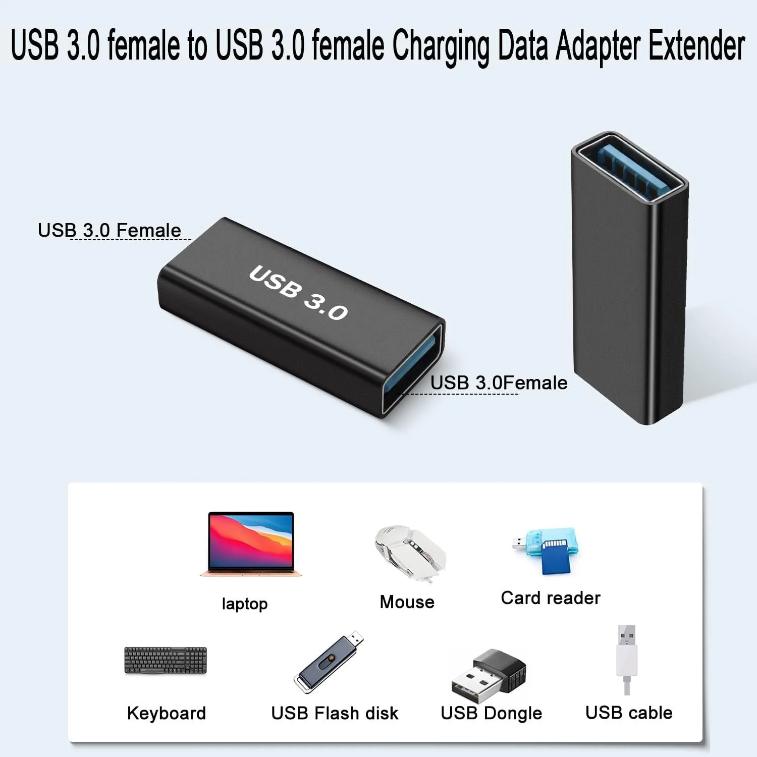 آداپتور مادگی USB3.0 به مادگی USB3.0 کیانرنون، اتصال دهنده داده شارژ مادگی USB3.0 به مادگی، سوکت توسعه دهنده 5 گیگابیت بر ثانیه/10 گیگابیت بر ثانیه 5 ولت/3 آمپر، بدنه آلیاژ آلومینیوم، برای لپ تاپ تبلت درایو USB، 2 عدد