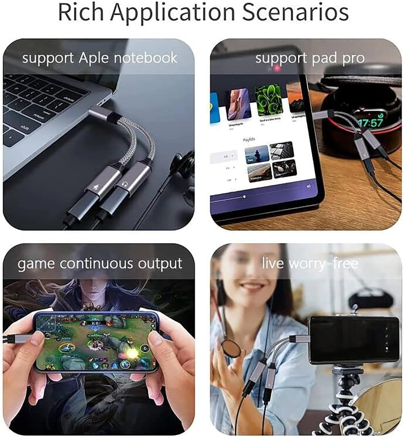 تبدیل USB-C به دو پورت USB-C صدا، آداپتور شارژر PD 27W با پشتیبانی از مکالمه و پخش موسیقی برای Pixel 4 3 XL, Galaxy S21 S20+ S20 Note 20 10, Xperia (عدم سازگاری با Moto &Oneplus)