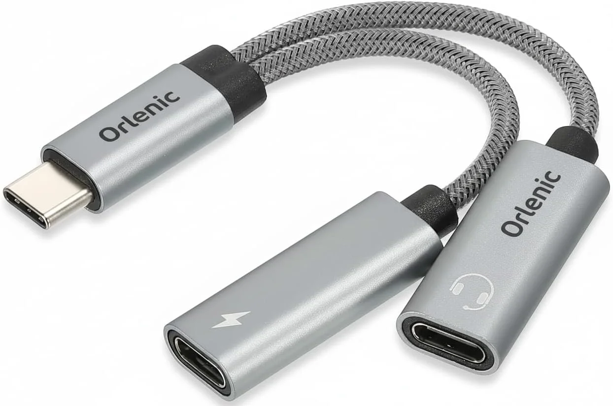 تبدیل USB C به Type C هدفون با شارژ سریع 60 واتی PD، جک صوتی Hi-Res HiFi 2 در 1 با کیفیت 32bit 384Khz، صدای استریو و کابل شارژ برای تلفن، تبلت، لپ تاپ، بازی و موسیقی - خاکستری