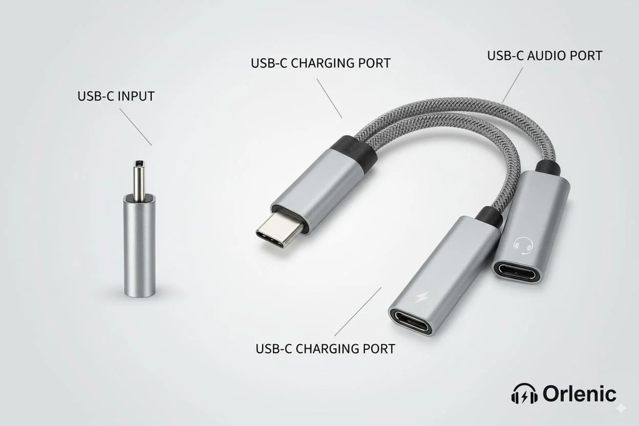 تبدیل USB C به Type C هدفون با شارژ سریع 60 واتی PD، جک صوتی Hi-Res HiFi 2 در 1 با کیفیت 32bit 384Khz، صدای استریو و کابل شارژ برای تلفن، تبلت، لپ تاپ، بازی و موسیقی - خاکستری