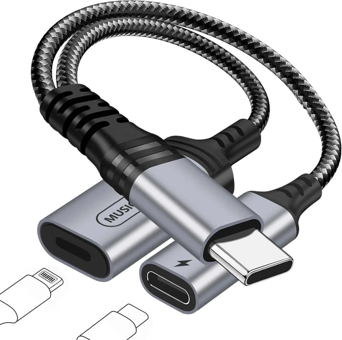 آداپتور USB C به لایتنینگ صدا و شارژ برای آیفون 15 پرو، تبدیل کننده USB Type C نر به لایتنینگ هدفون و شارژ Type C سازگار با آی‌پد پرو، مک‌بوک، گلکسی S23 S22 S21، پیکسل 7 6 5XL 4