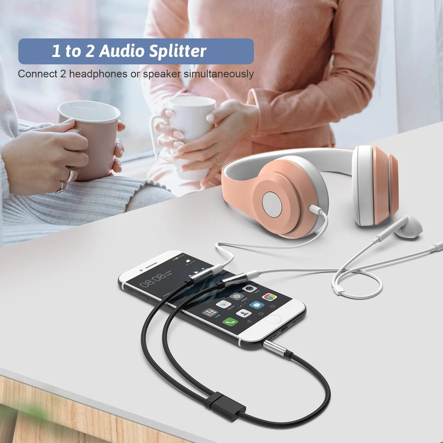 تبدیل کننده استریو 3.5 میلی متری Mizi (دو عددی) به دو جک هدفون استریو 3.5 میلی متری، کابل افزایش طول استریو Y سازگار با آیفون، سامسونگ، آیپد، تبلت، لپ تاپ - خاکستری