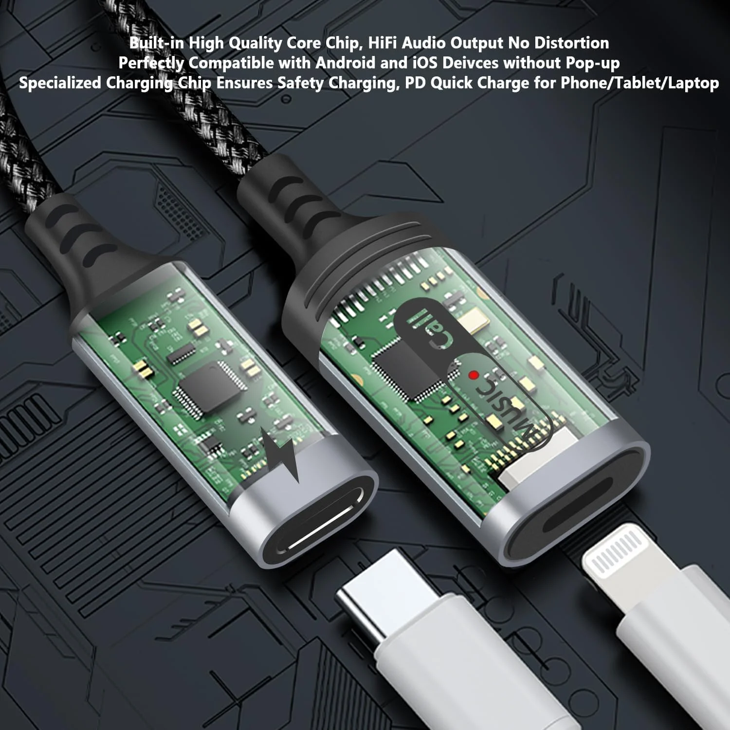 آداپتور USB C به لایتنینگ صدا و شارژ برای آیفون 15 پرو، تبدیل کننده USB Type C نر به لایتنینگ هدفون و شارژ Type C سازگار با آی‌پد پرو، مک‌بوک، گلکسی S23 S22 S21، پیکسل 7 6 5XL 4