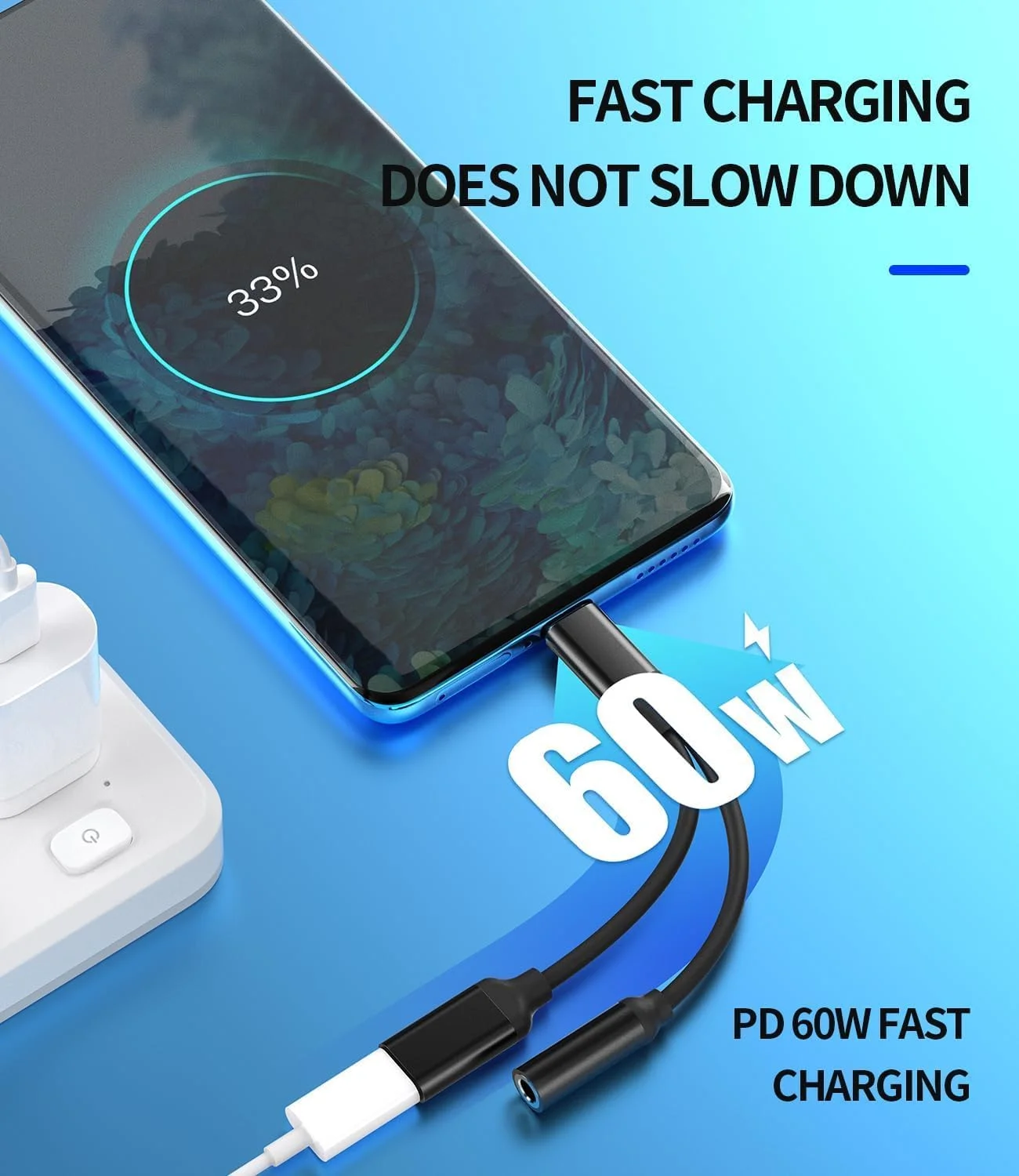 آداپتور 2 در 1 USB C به AUX 3.5mm صدا + شارژر KP TECHNOLOGY، مبدل هدفون شارژ سریع PD 60W Type C برای آیفون، سامسونگ، موتورولا، پیکسل، آنر، وان پلاس، نوکیا، اوپو و سایر دستگاه های USB C