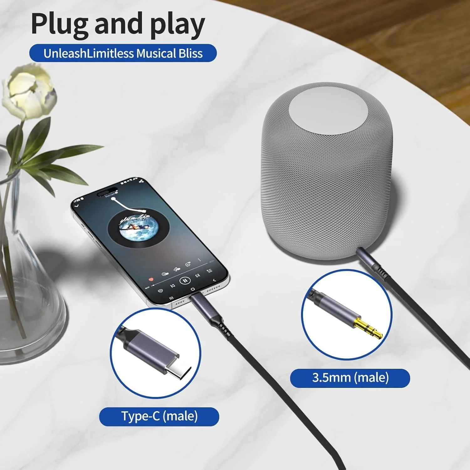 کابل AUX سازگار با آیفون LDNIO [1 متر] – آداپتور صوتی 3.5 میلی متری برای خودرو، هدفون، بلندگو – سازگار با آیفون 14/13/12/11/X/8/7 – پشتیبانی از iOS