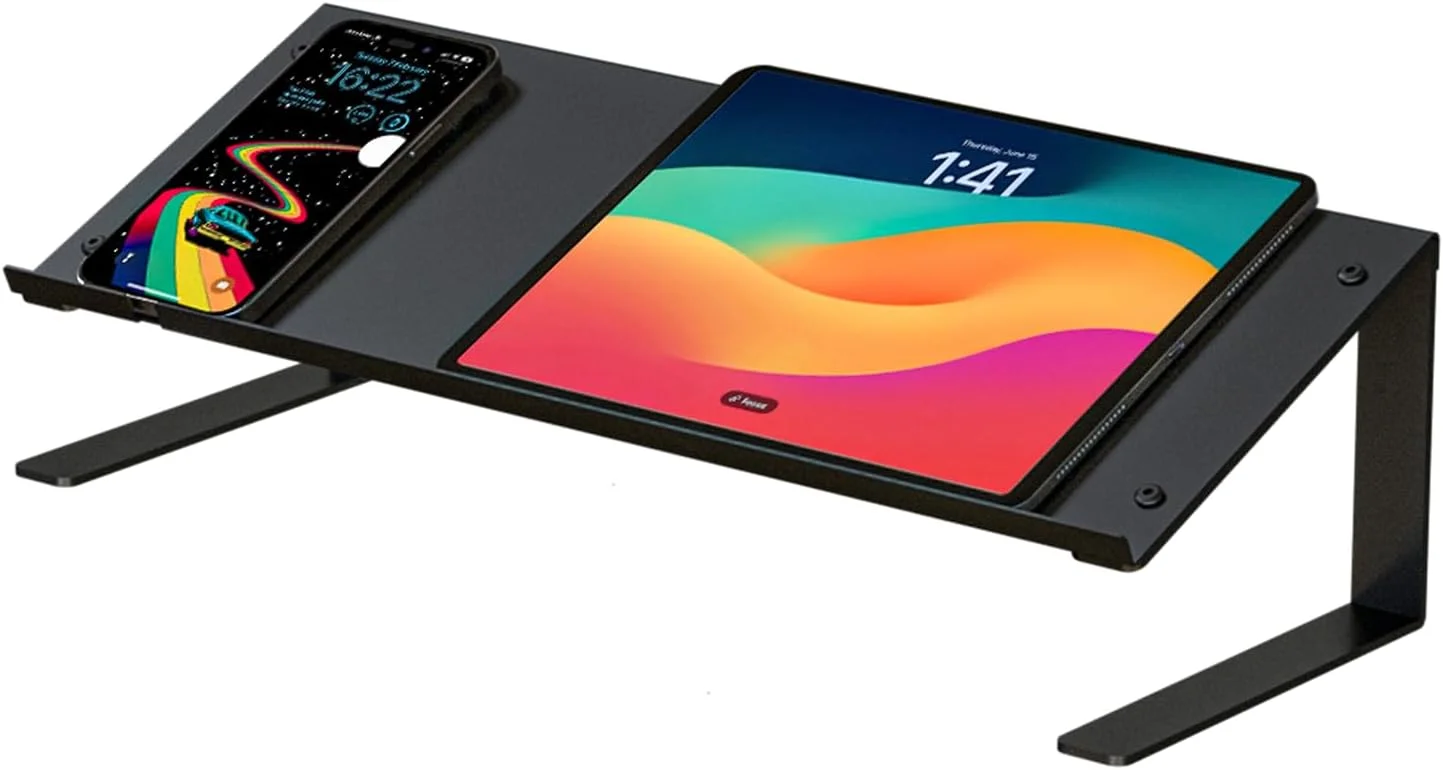 پایه طراحی تبلت J JACKCUBE DESIGN، استند کتاب تلفن هوشمند و ارگانایزر رومیزی، پایه نگهدارنده نمایشگر مطالعه و شارژ تلفن فلزی مشکی، نگهدارنده دفترچه یادداشت و کپی اسناد - MK294E