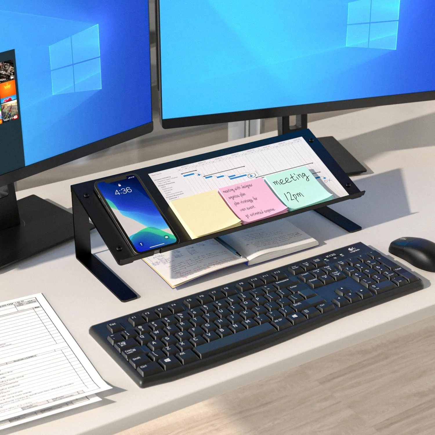 پایه طراحی تبلت J JACKCUBE DESIGN، استند کتاب تلفن هوشمند و ارگانایزر رومیزی، پایه نگهدارنده نمایشگر مطالعه و شارژ تلفن فلزی مشکی، نگهدارنده دفترچه یادداشت و کپی اسناد - MK294E