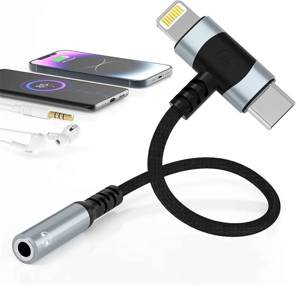 تبدیل USB-C به 3.5 میلی‌متری و لایتنینگ 2 در 1 با کیفیت صدای HiFi، آداپتور جک هدفون کاربردی با سازگاری گسترده، Type-C به 3.5 میلی‌متری برای دستگاه‌های IOS و اندروید