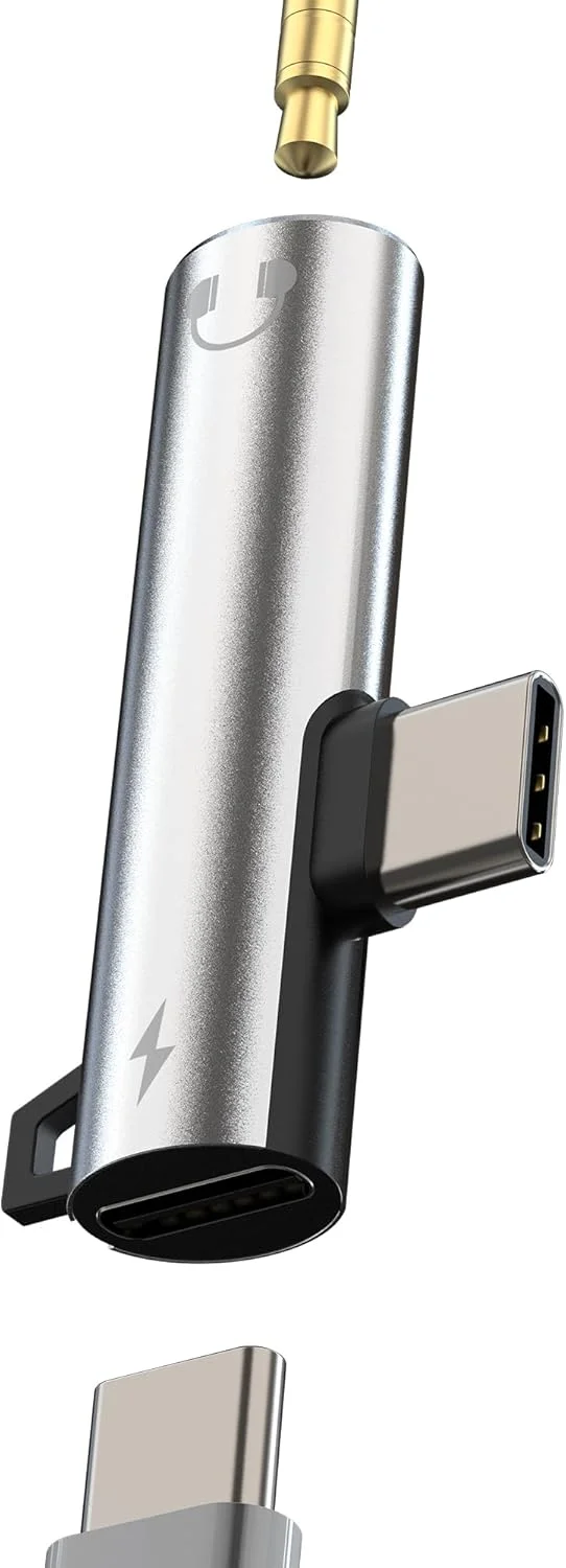 آداپتور USB-C به جک صوتی AUX (2 در 1) جک 3.5 میلی‌متری هدفون و میکروفون و کابل شارژ Type C، سازگار با سامسونگ و اپل آیفون 15 پرو مکس