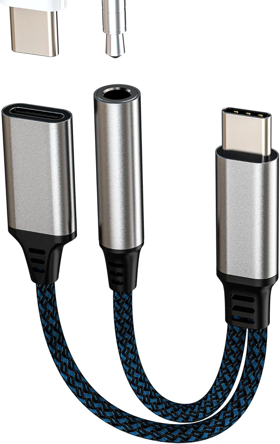 آداپتور USB C به جک 3.5 میلی‌متری هدفون 2 در 1، کابل اتصال شارژ و برق Type C، کابل AUX صوتی خودرو، اتصال دوگانه هدست سازگار با Apple iPhone 15 iPad و Samsung
