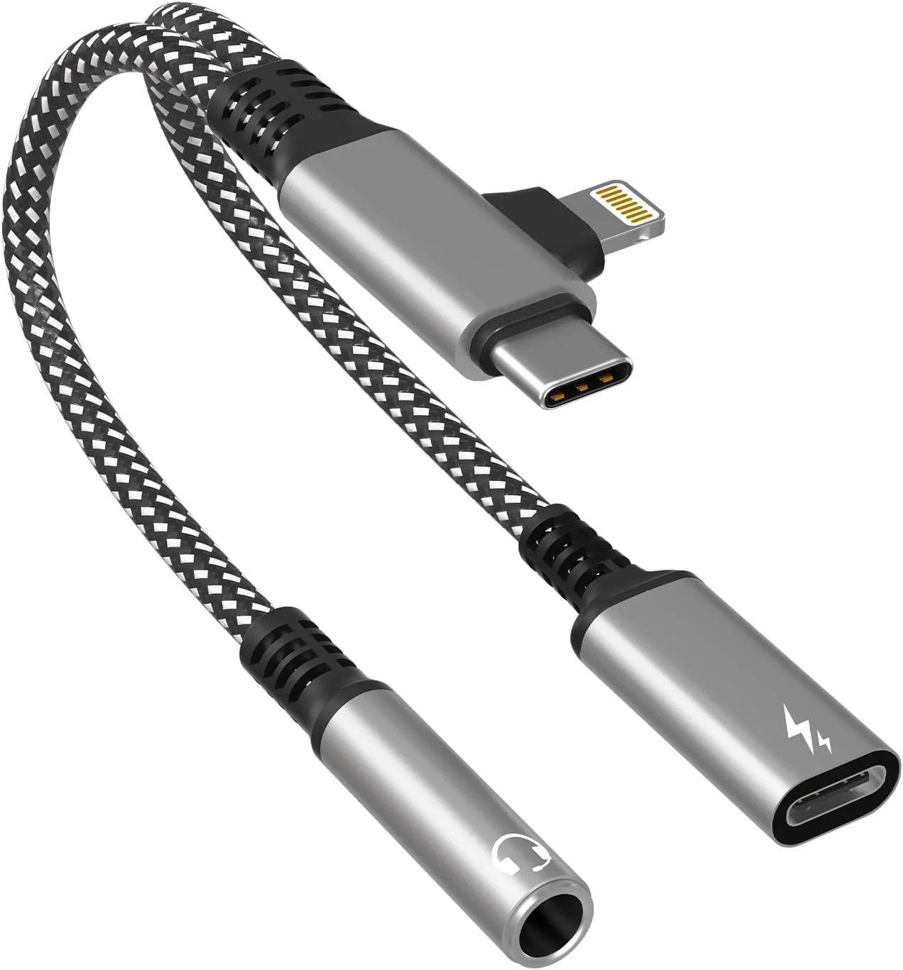 هدفون با جک 3.5 میلی‌متری و آداپتور شارژ با USB C و لایتنینگ برای آیفون 16/15/14 - آداپتور 2 در 1 آیفون برای هدفون AUX و شارژ سریع 60 واتی PD به طور همزمان، عملکرد تلفنی