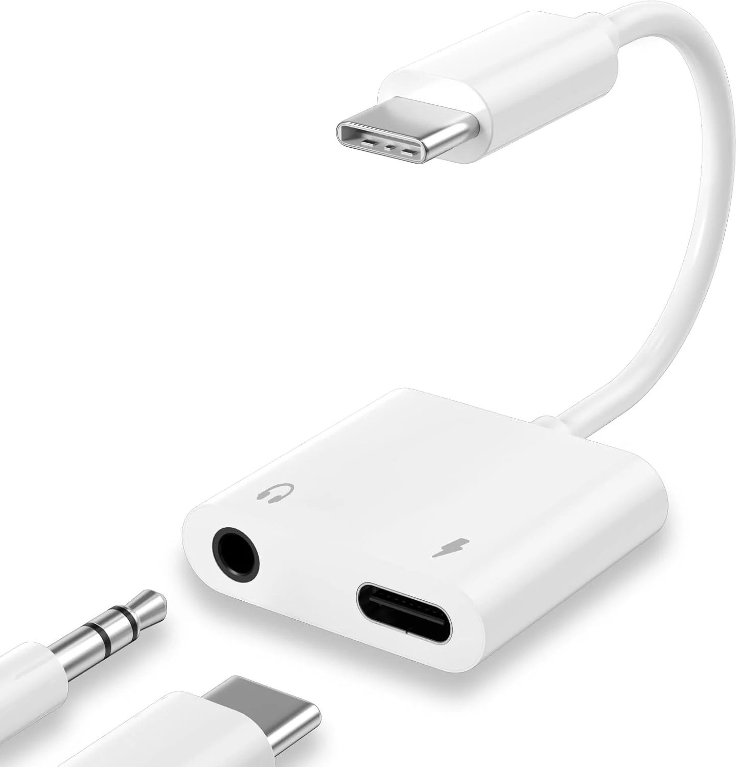 آداپتور تبدیل USB-C به جک هدفون 3.5 میلی‌متری، تبدیل 2 در 1 Type-C به جک صوتی AUX با درگاه شارژ سریع، سازگار با iPhone 16 15 Samsung S23 Ultra Note 20 Pixel 5 iPad Pro Air