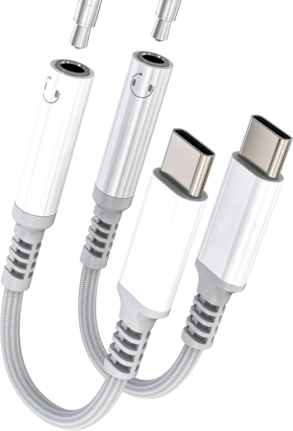 آداپتور USB-C به جک هدفون 3.5 میلی‌متری (بسته 2 عددی) کابل AUX هدفون شارژر Type-C سازگار با آیفون 16 و 15، سامسونگ، اپل، آیپد، اسپلیتر صوتی خودرو، مبدل DAC، سیم، دانگل، میکروفون استریو