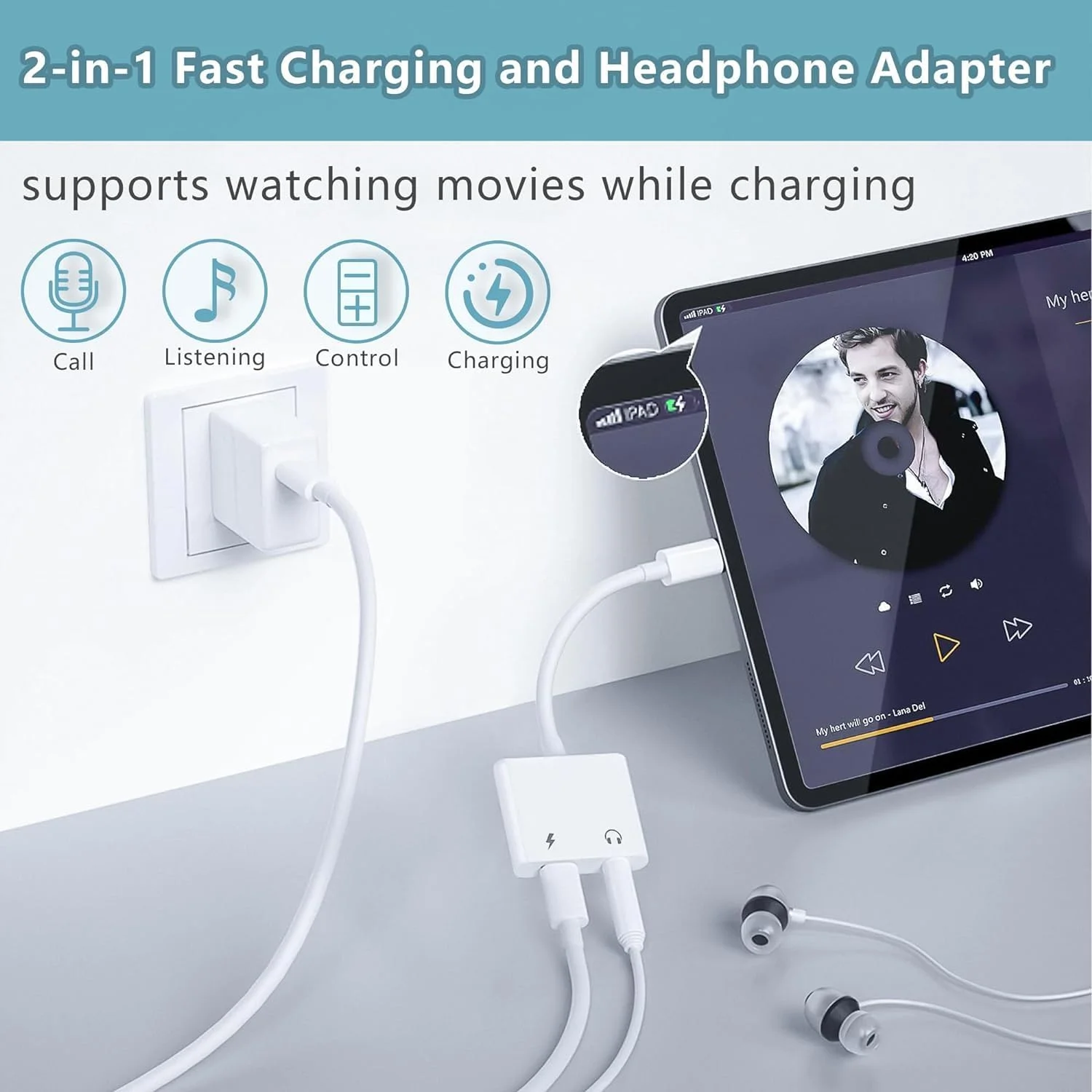 آداپتور تبدیل USB-C به جک هدفون 3.5 میلی‌متری، تبدیل 2 در 1 Type-C به جک صوتی AUX با درگاه شارژ سریع، سازگار با iPhone 16 15 Samsung S23 Ultra Note 20 Pixel 5 iPad Pro Air