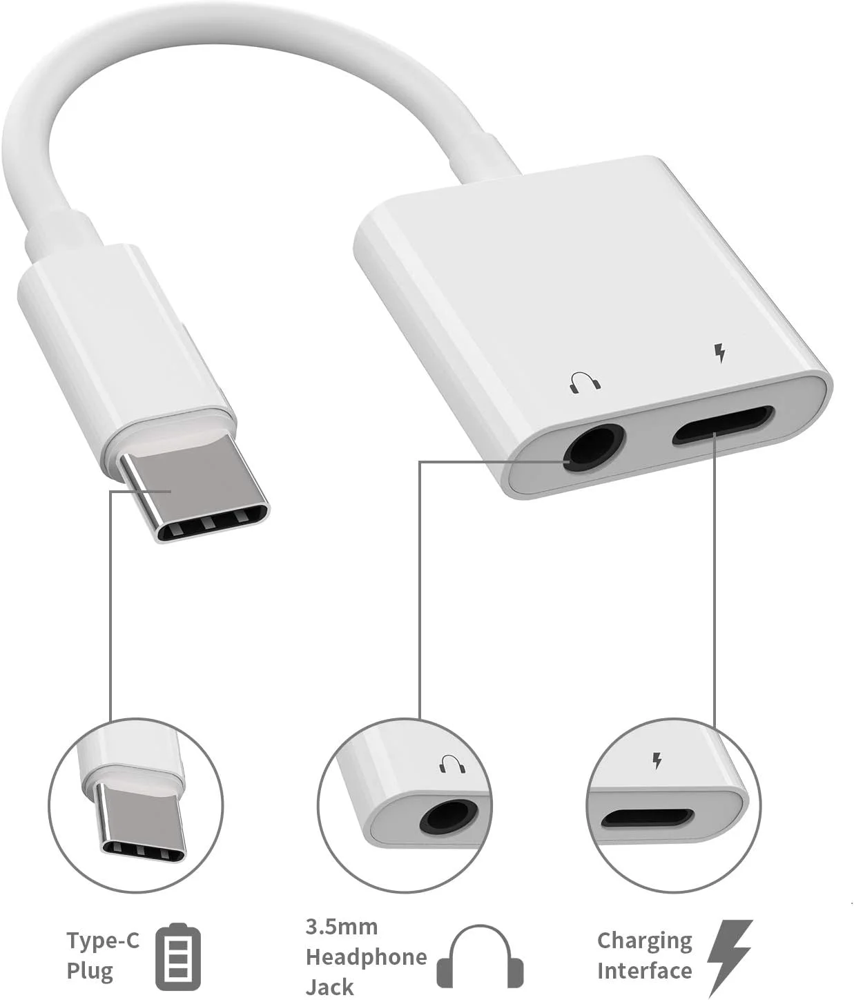 آداپتور USB C به جک هدفون 3.5 میلی متری، دانگل AUX، کابل شارژ سریع صدا، سازگار با سامسونگ، آیفون 15 پرو مکس پلاس، آیپد 10، ایر 4/5، مینی 6، پرو 12.9
