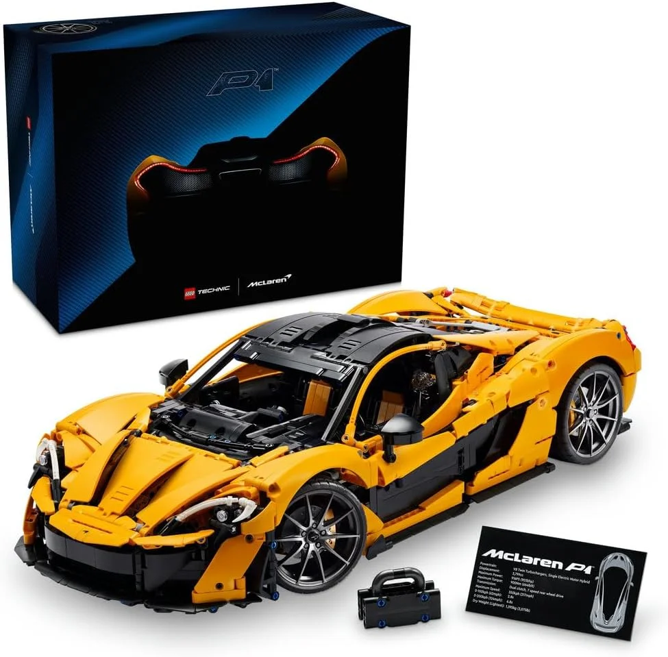 مجموعه ساخت مدل ماشین مسابقه ای LEGO Technic McLaren P1، کیت مدل ماشین در مقیاس برای بزرگسالان، خودرو کلکسیونی با موتور پیستونی V8 و گیربکس 7 سرعته، هدیه ای برای آقایان و بانوان 42172